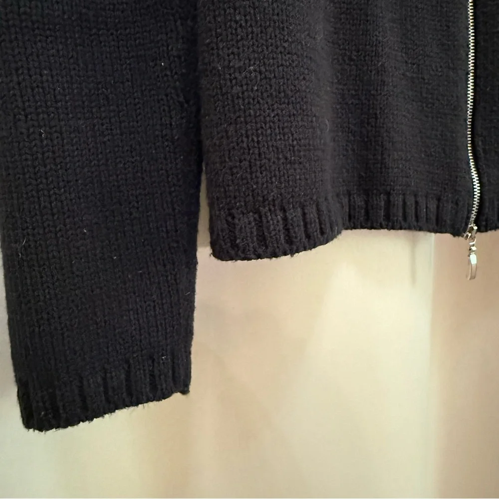 Amina Rubinacci Italy Black Knit Zip Jacket Cardigan Quiet Luxury Minimalist 42